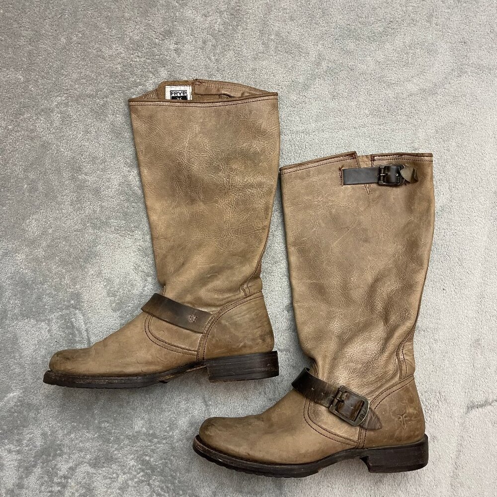 Frye Veronica Slouch Riding Boot Women’s 8 B Tan Leather Knee High 77608 Buckles